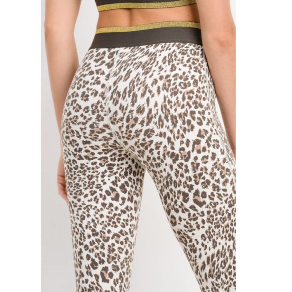 Snow Jaguar Highwaist Gold-Striped Band Leggings - Picture 3 of 7